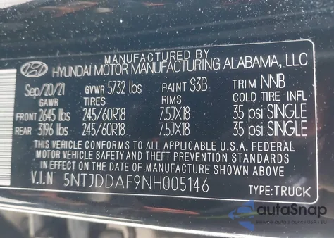 2022 Hyundai Santa Cruz Sel Premium from USA, damaged, VIN 5NTJDDAF9NH005146